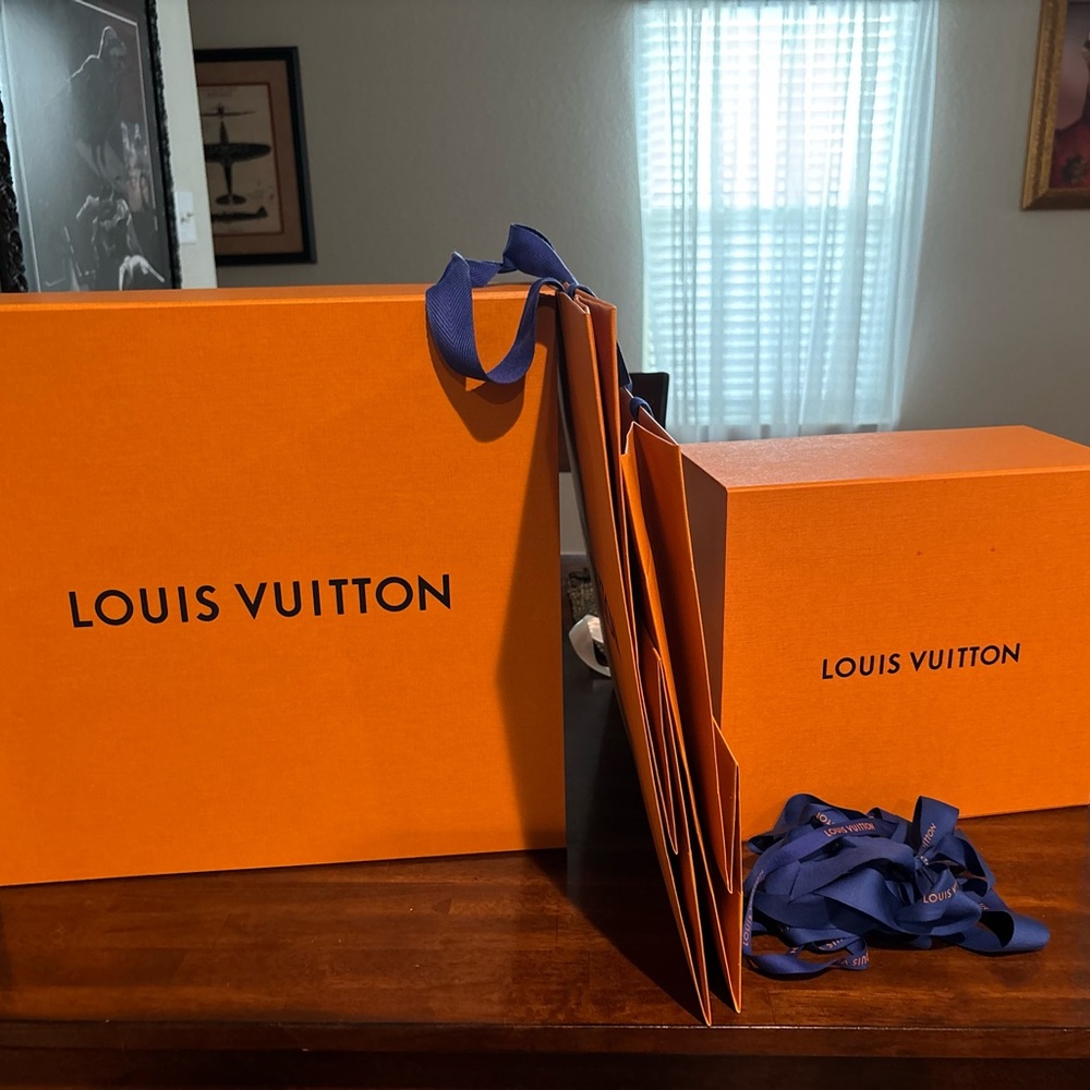 Louis Vuitton Orange Gift Set with Blue Ribbons